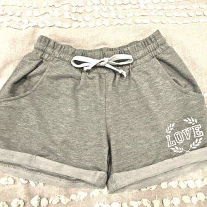 ROMA CONCEPTS ~ "Love" Women Gray 2 Pockets Adj.Waist Athletic Shorts ~Size S